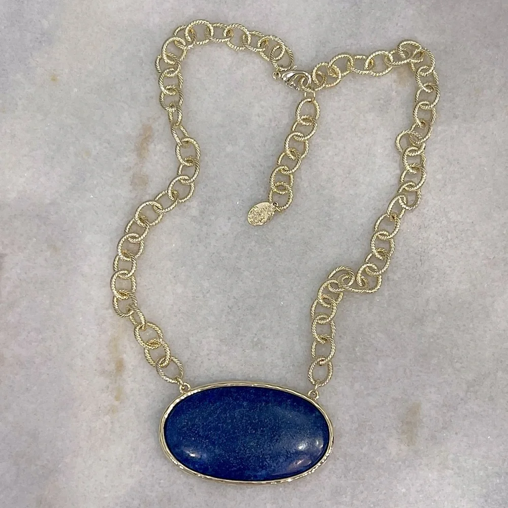 Lapis Lazuli Oval Pendant Fancy Chain Necklace - Picture 4 of 12